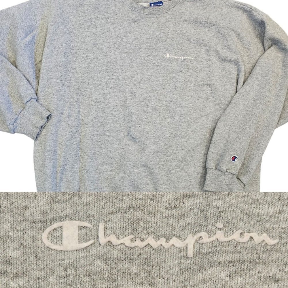 Y2K Champion XXL 2X Gray Crewneck‎ Classic Sweatshirt Pullover Spellout Patch